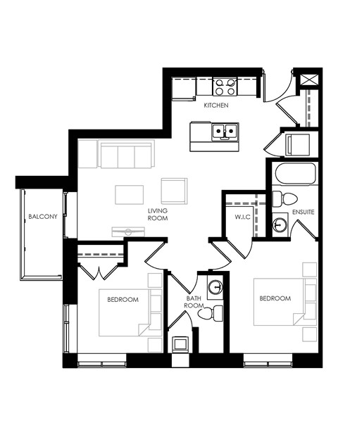 A black and white floor plan of a house with labeled rooms.